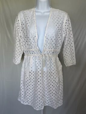 Blue Island White Eyelet Cover Up Small Cotton Beach Dress NWT